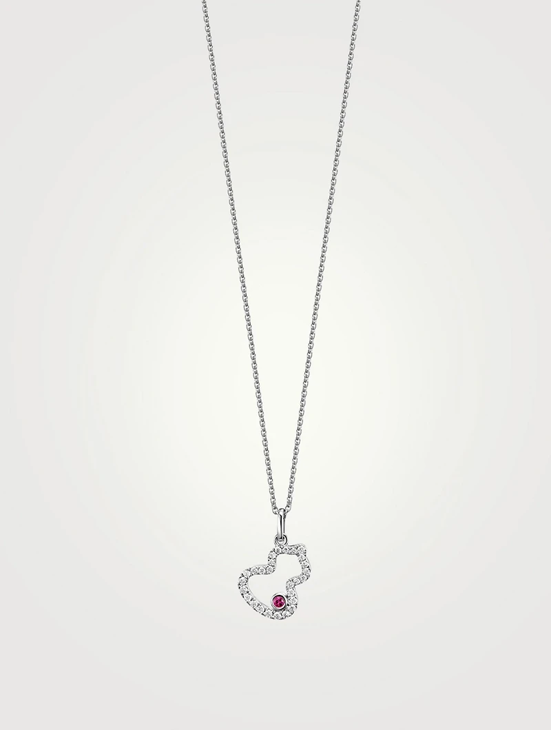 Petite Wulu 18K White Gold Necklace With Diamonds And Ruby