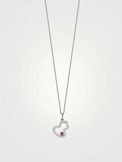 Petite Wulu 18K White Gold Necklace With Diamonds And Ruby