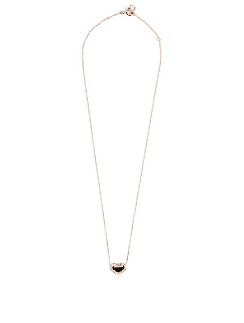 Yu Yi 18K Rose Gold Pendant Necklace With Diamonds And Onyx