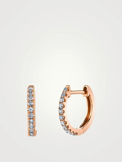 Small 18K Rose Gold Huggie Hoop Earrings With Diamonds