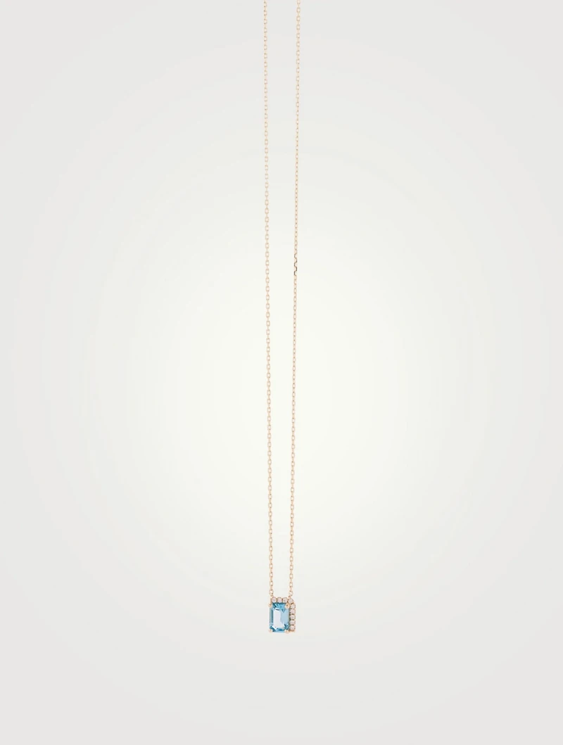 14K Gold Amalfi Pendant Necklace With Blue Topaz And Pavé Diamonds