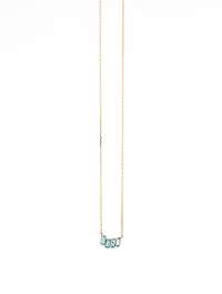 14K Gold Petite Zig Zag Bar Pendant Necklace With Blue Topaz