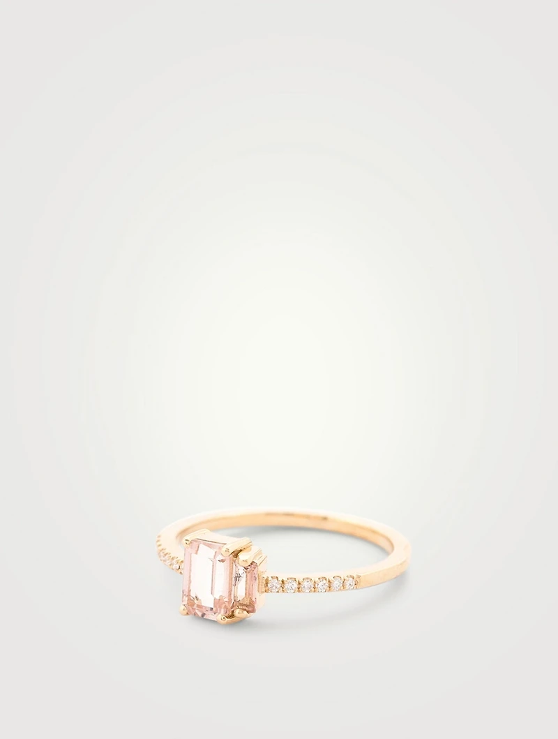 14K Gold Amalfi Ring With Morganite Topaz And Pavé Diamonds