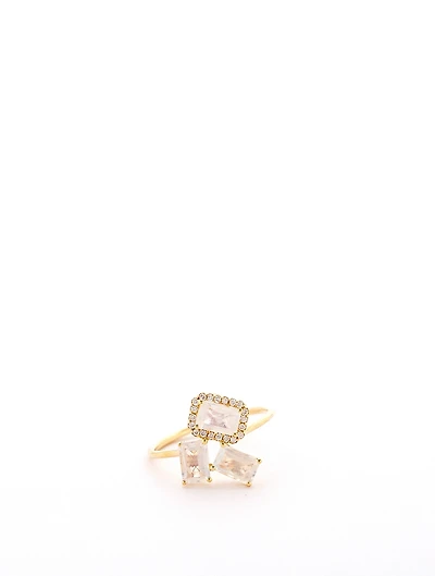 14K Gold Amalfi Cluster Ring With Rainbow Moonstone And Pavé Diamonds