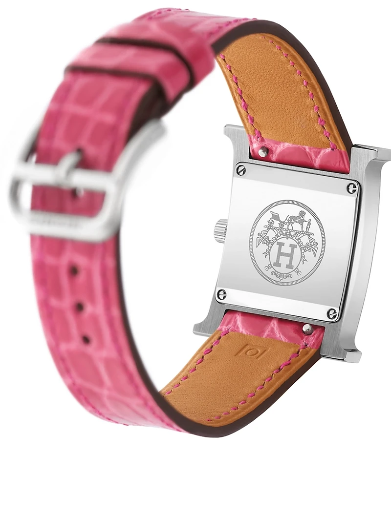 Small Heure H Stainless Steel Alligator Strap Watch With Diamonds