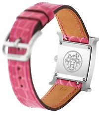 Small Heure H Stainless Steel Alligator Strap Watch With Diamonds