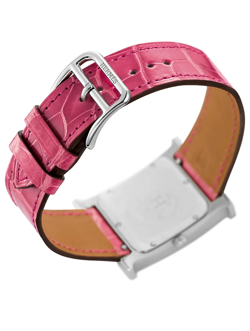 Small Heure H Stainless Steel Alligator Strap Watch With Diamonds