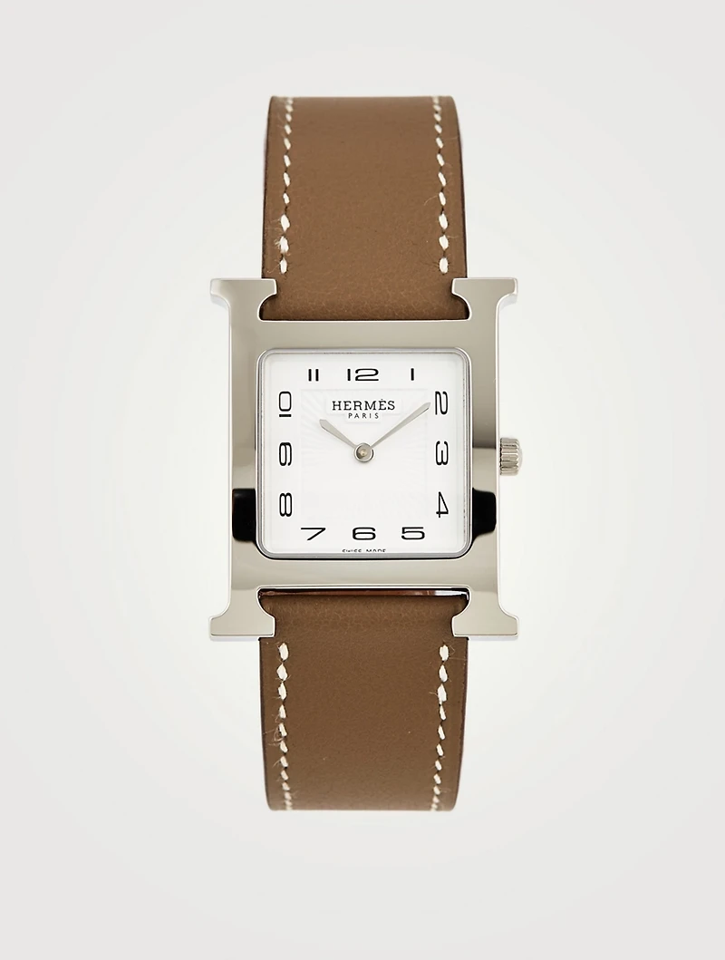 Heure H Leather Strap Watch, 26 x 26mm
