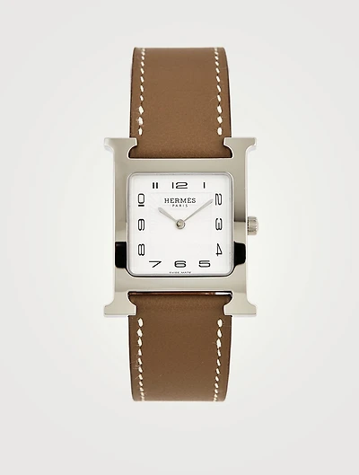 Heure H Leather Strap Watch, 26 x 26mm
