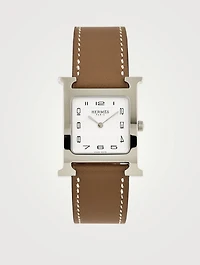 Heure H Leather Strap Watch, 26 x 26mm