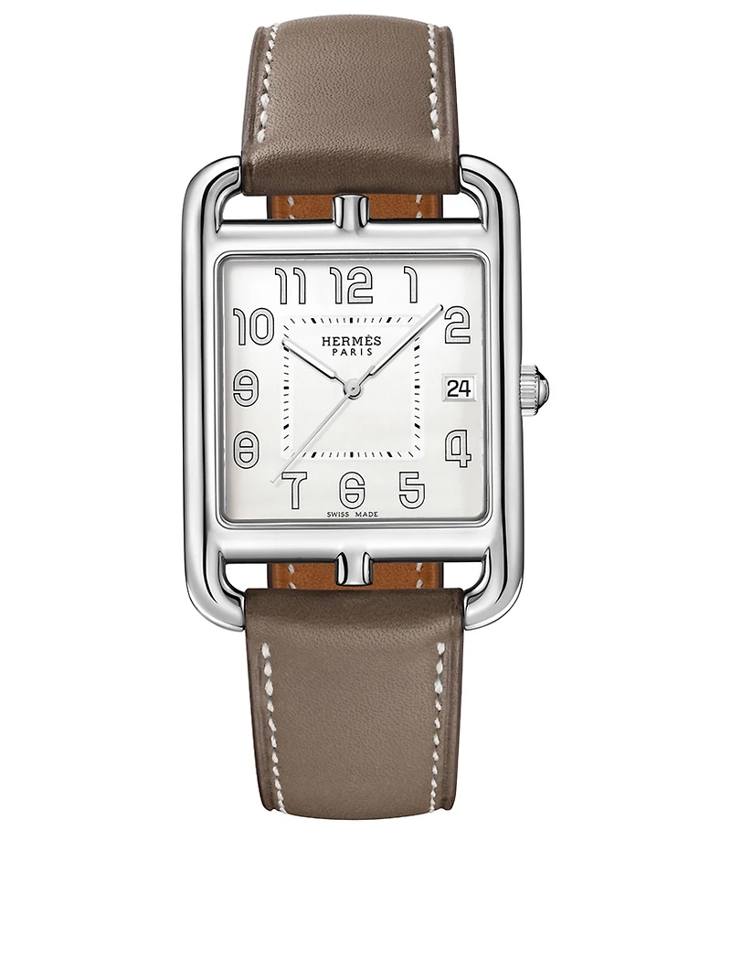Very Large Cape Cod Stainless Steel Leather Strap Watch