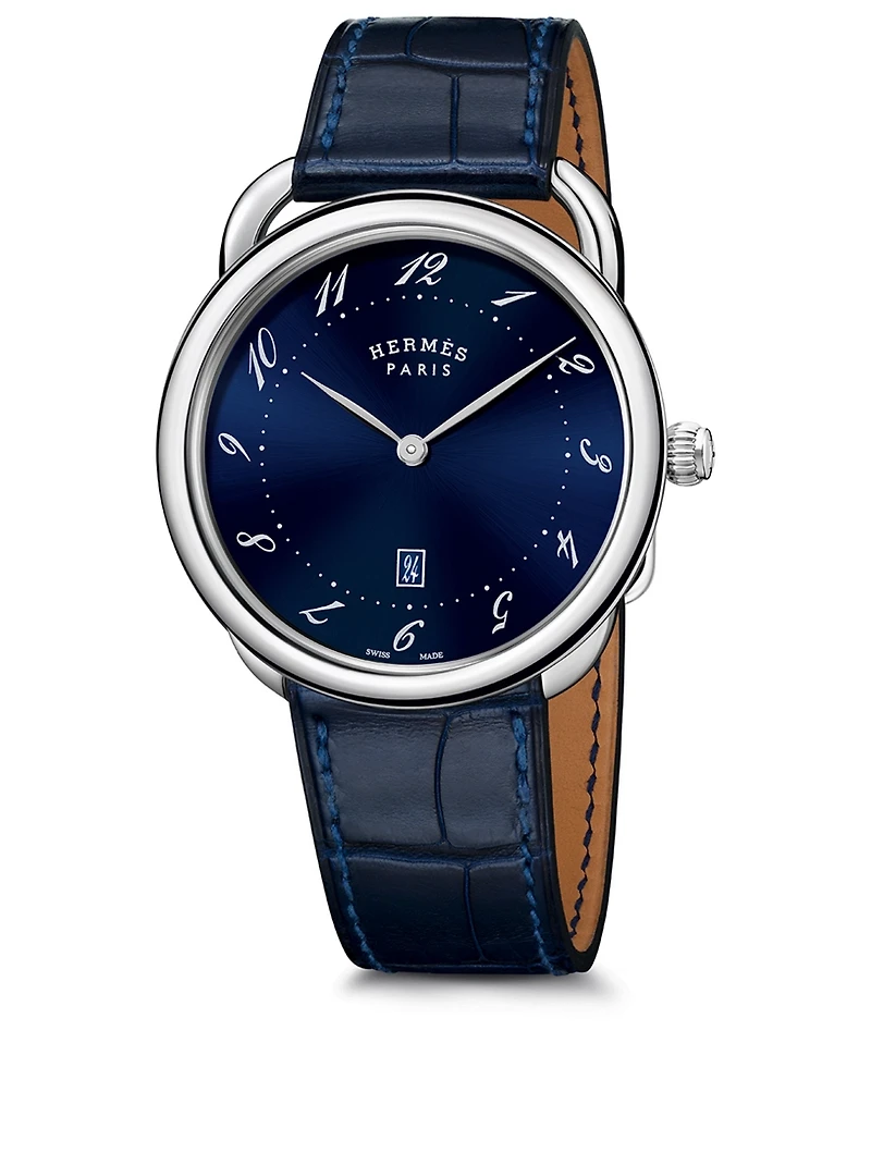 Very Large Arceau Stainless Steel Alligator Strap Watch