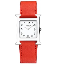 Medium Heure H Steel Leather Strap Watch