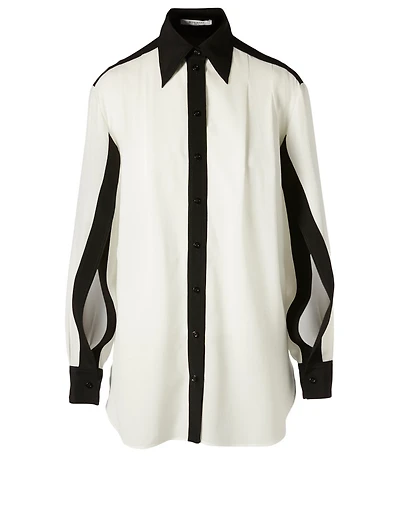 Two-Tone Silk Shirt With Open Sleeves