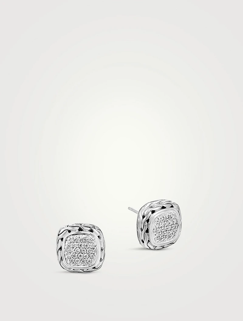 Carved Chain Pavé Stud Earrings