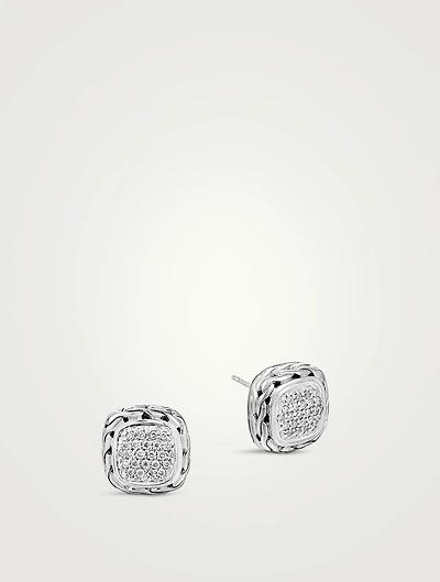 Carved Chain Pavé Stud Earrings
