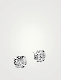 Carved Chain Pavé Stud Earrings