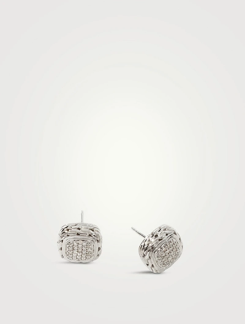 Carved Chain Pavé Stud Earrings