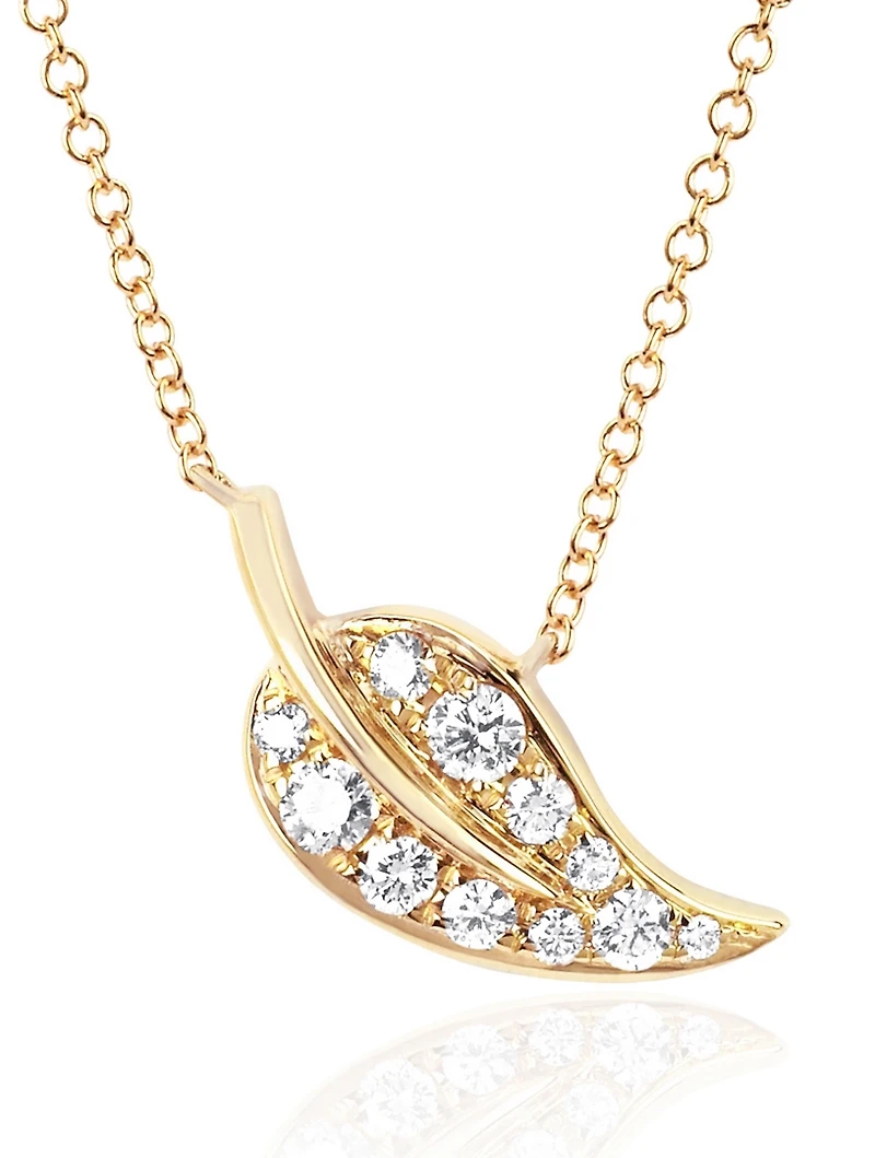 Mini 14K Gold Leaf Necklace With Diamonds