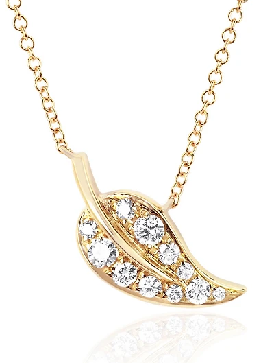 Mini 14K Gold Leaf Necklace With Diamonds