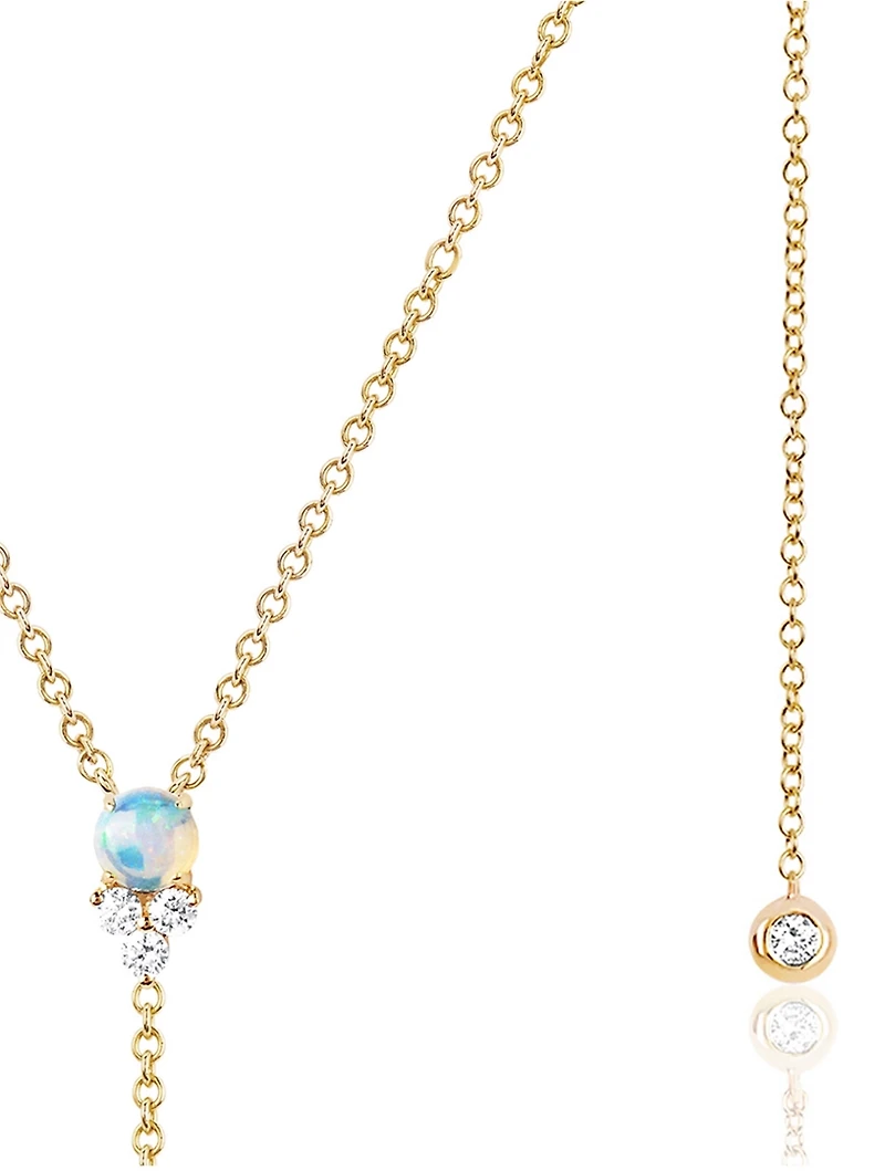 14K Gold Lariat Necklace With Opal And Diamonds