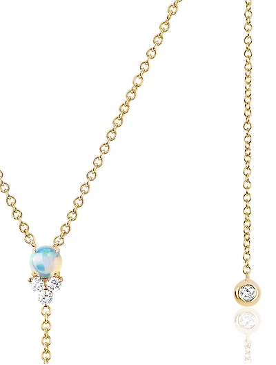14K Gold Lariat Necklace With Opal And Diamonds