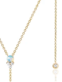 14K Gold Lariat Necklace With Opal And Diamonds