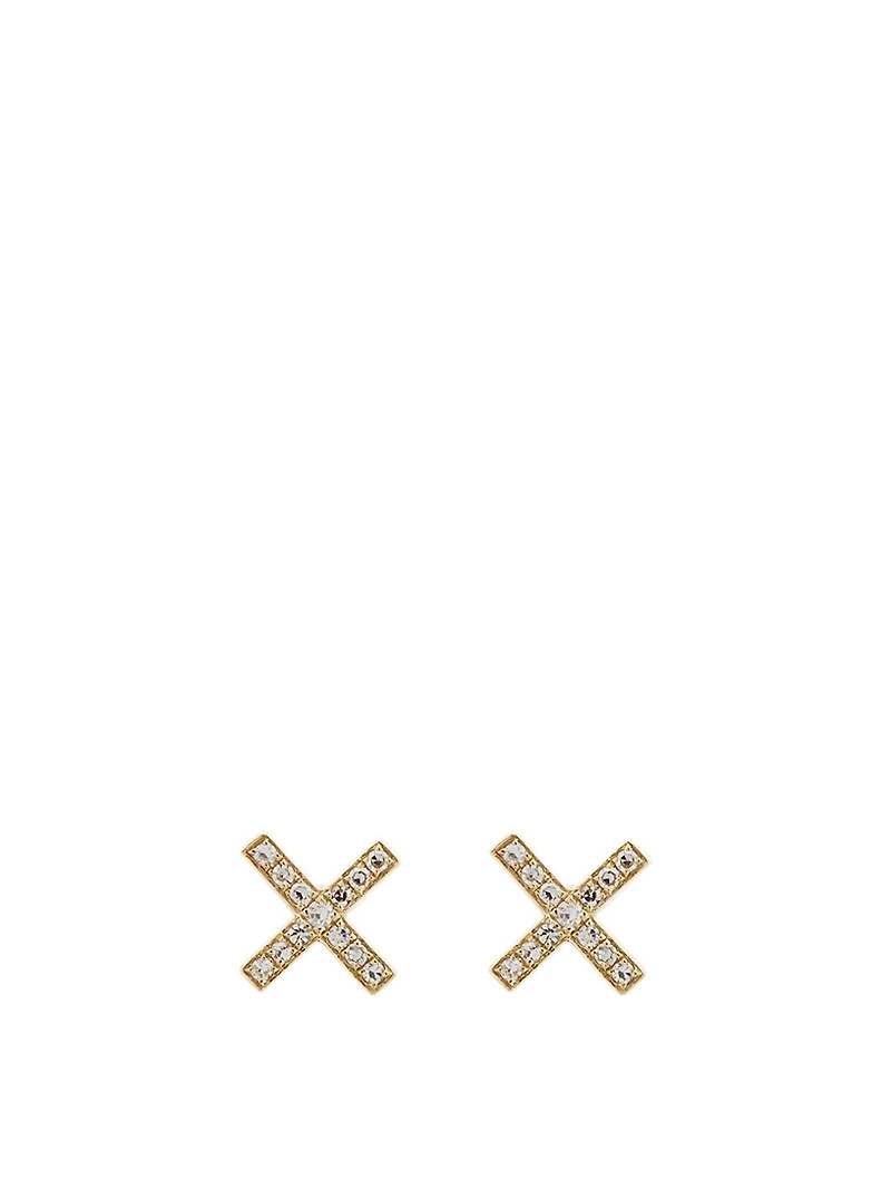 14K Gold X Stud Earrings With Diamonds