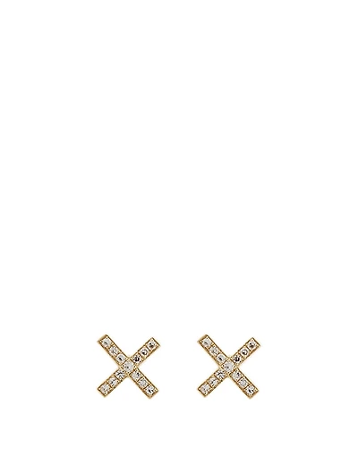 14K Gold X Stud Earrings With Diamonds