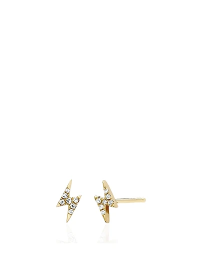 14K Gold Lightning Bolt Stud Earrings With Diamonds