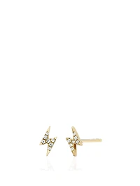 14K Gold Lightning Bolt Stud Earrings With Diamonds