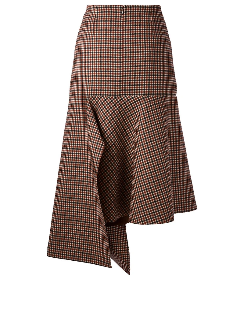 Wool Godet Skirt Check Print
