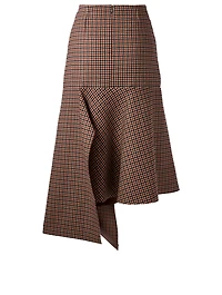 Wool Godet Skirt Check Print
