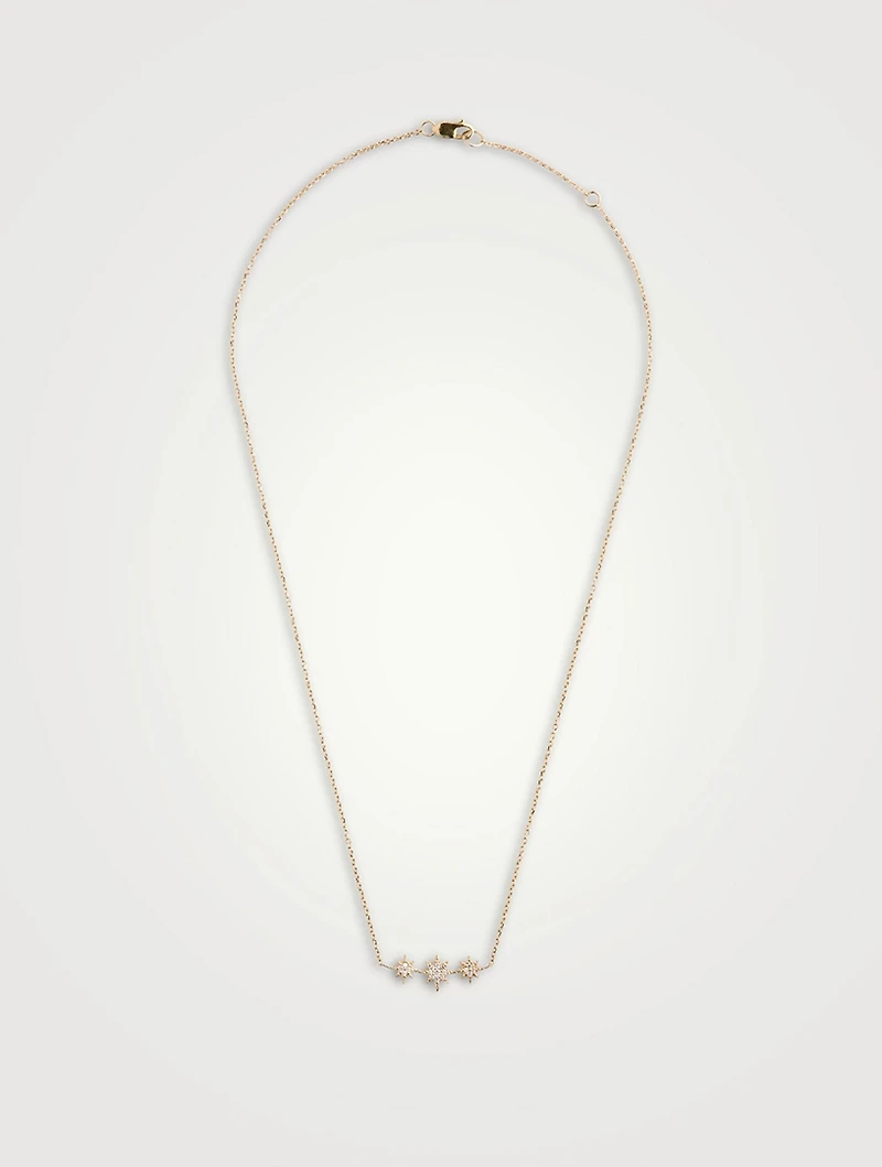 Aztec 14K Gold North Star Micro Bar Necklace With Diamonds