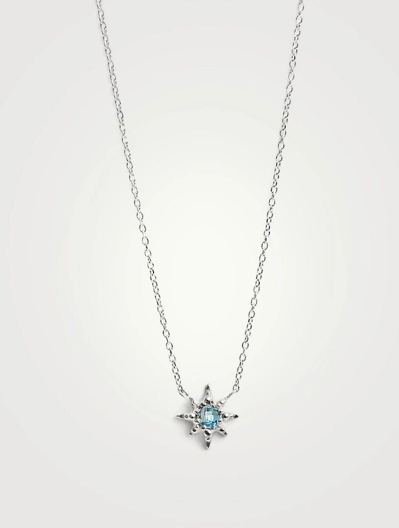 Micro Aztec Silver Starburst Necklace With Blue Topaz