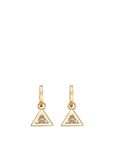 14K Gold Triangle Charm Huggie Hoop Earrings With Diamonds