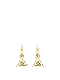 14K Gold Triangle Charm Huggie Hoop Earrings With Diamonds