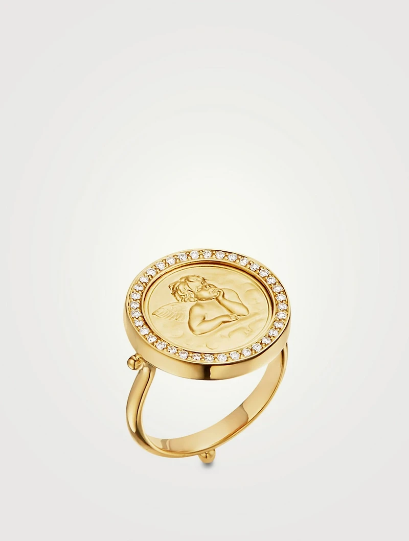 18K Gold Angel Ring With Diamonds