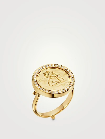 18K Gold Angel Ring With Diamonds