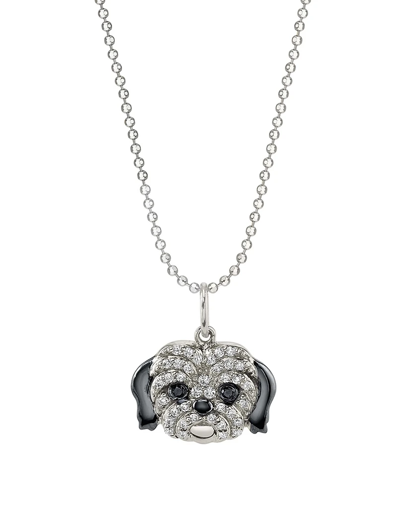 14K White Gold And Black Rhodium Charlie Charm Necklace With Diamonds