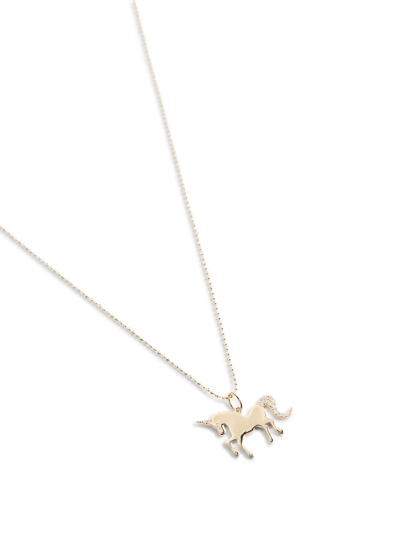 14K Yellow Gold Unicorn Charm Necklace With Diamonds