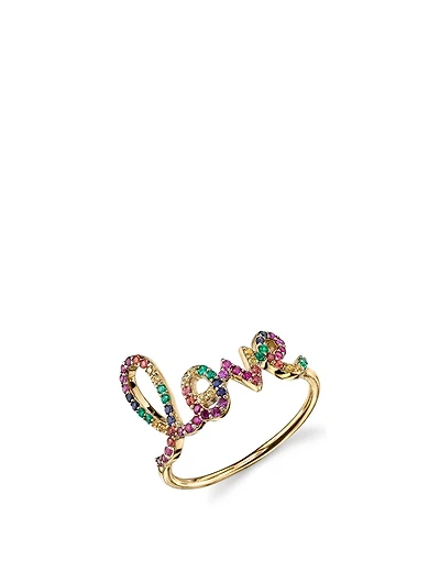 Large Love 14K Yellow Gold Ring With Sapphires