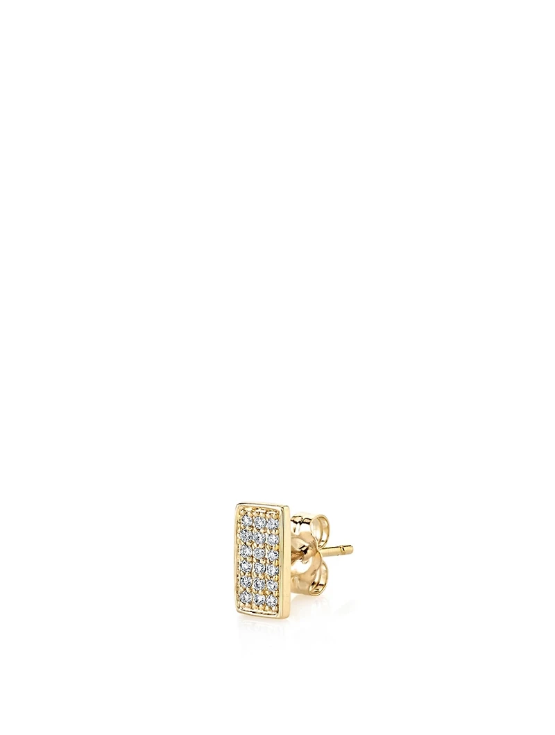 Small 14K Yellow Gold Rectangle Stud Earring With Diamonds