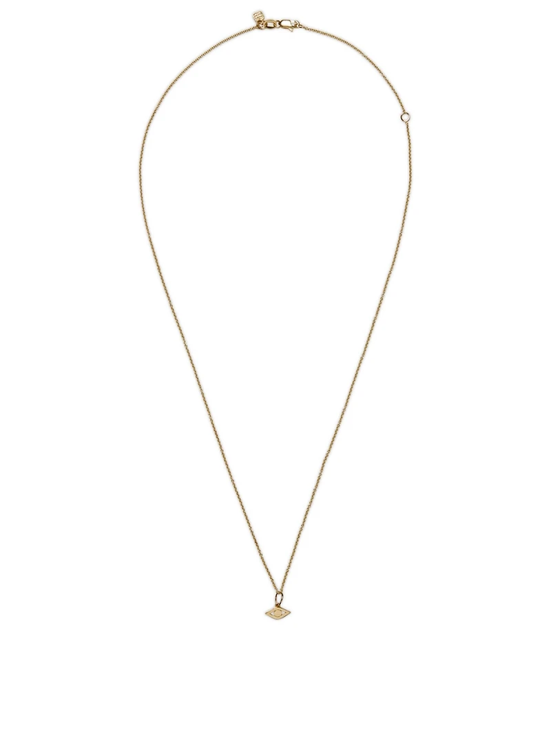 Tiny Pure 14K Yellow Gold Evil Eye Charm Necklace