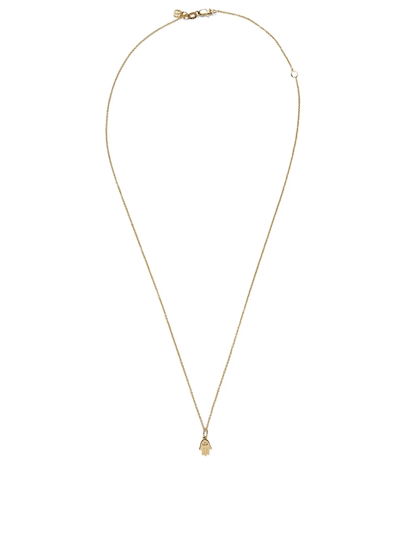 Tiny Pure 14K Yellow Gold Hamsa Charm Necklace