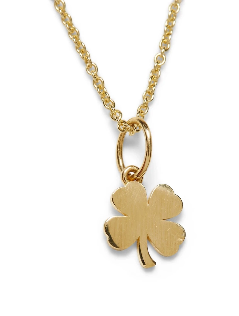 Tiny Pure 14K Yellow Gold Clover Charm Necklace