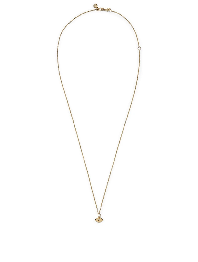 Tiny Pure 14K Yellow Gold Lips Charm Necklace