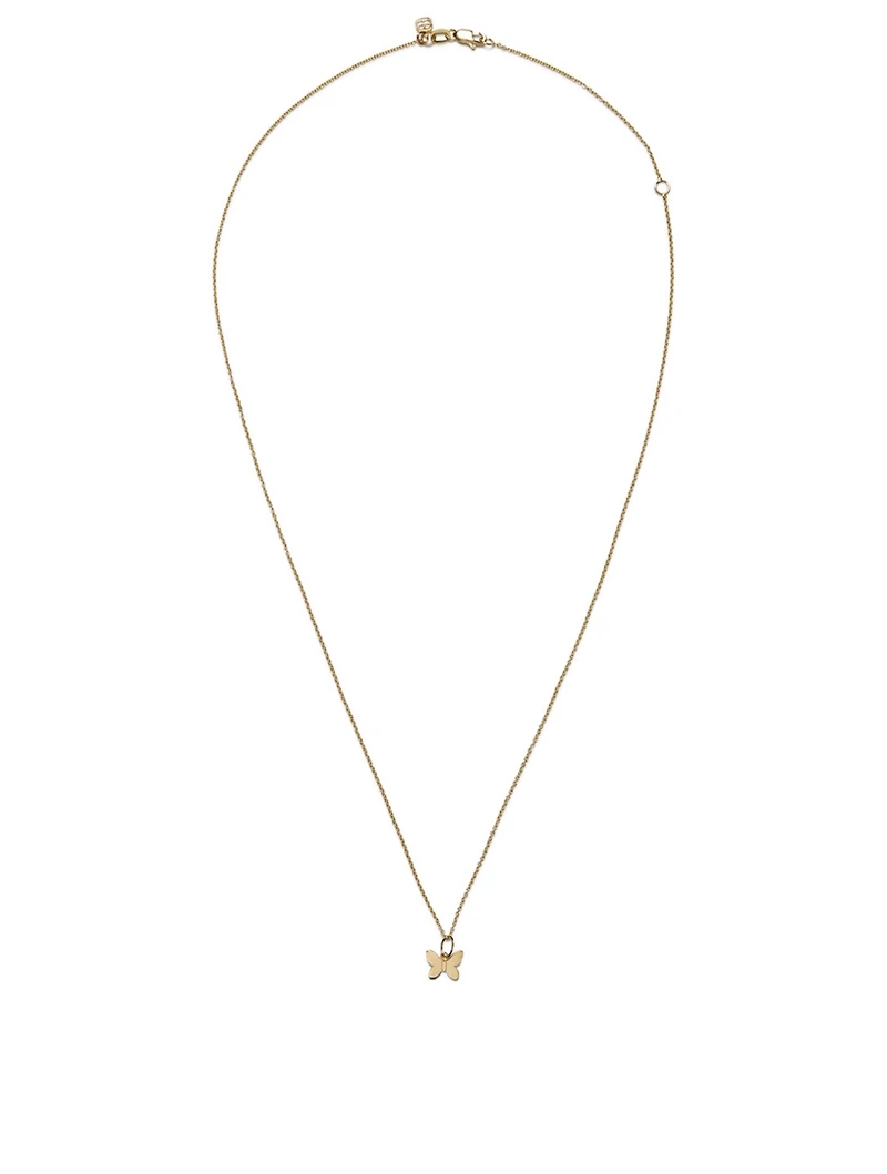 Tiny Pure 14K Yellow Gold Butterfly Charm Necklace