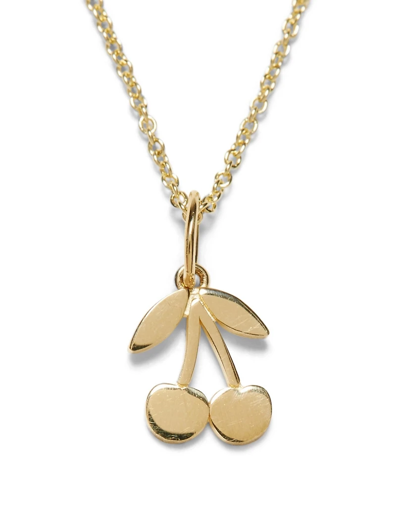 Tiny Pure 14K Yellow Gold Cherries Charm Necklace