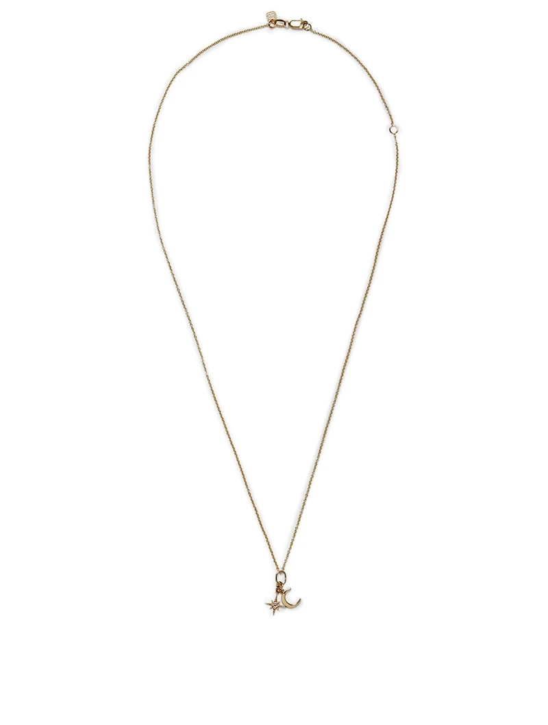 Celestial Duo 14K Yellow Gold Charm Necklace With Diamonds